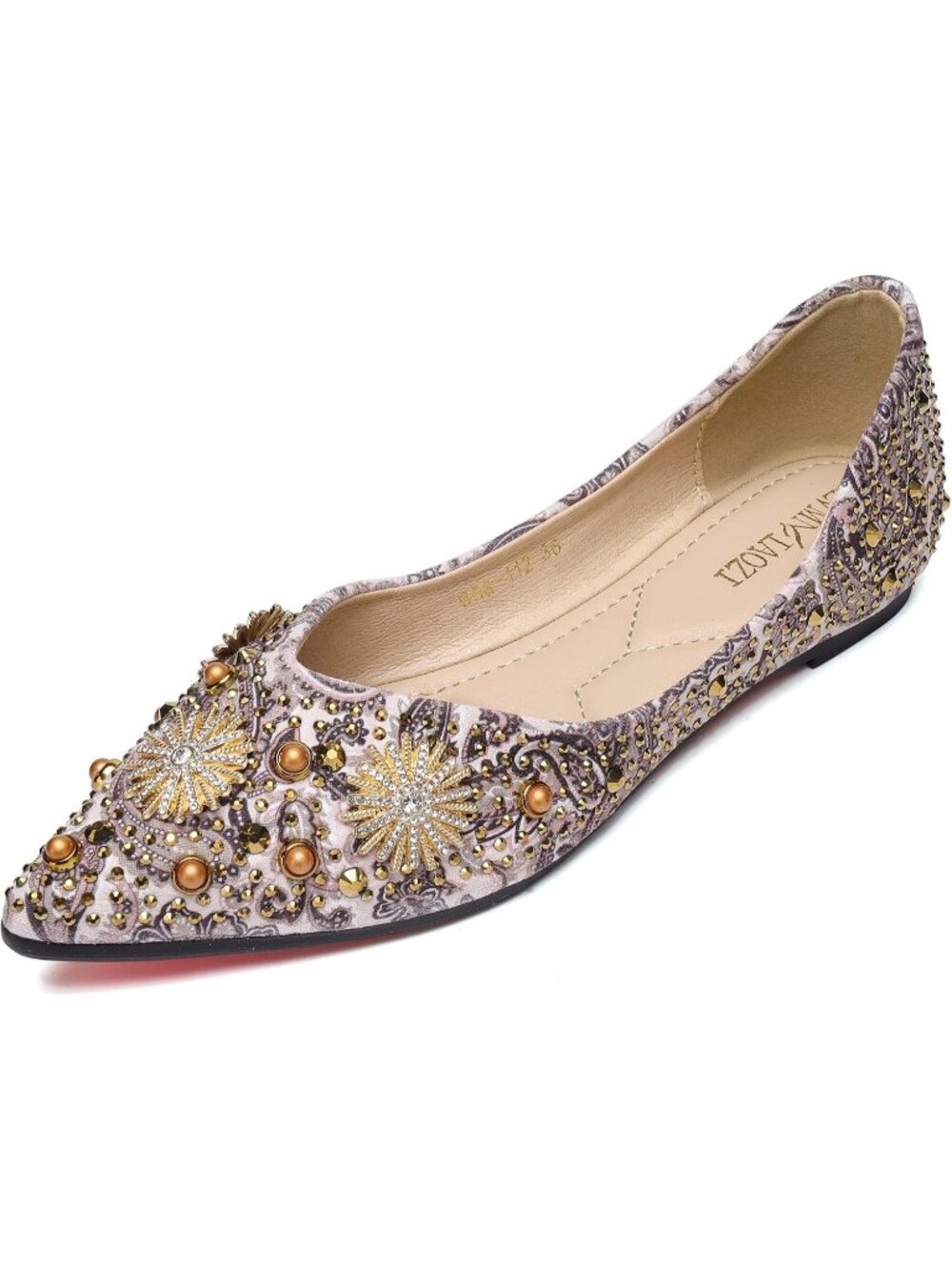 Women's Apricot Pointed Toe Casual Slip On Comfortable Wedding Dress Flat Shoes